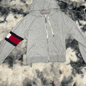 Tommy Hilfiger Gray Hoodie with Red and Blue Accents
